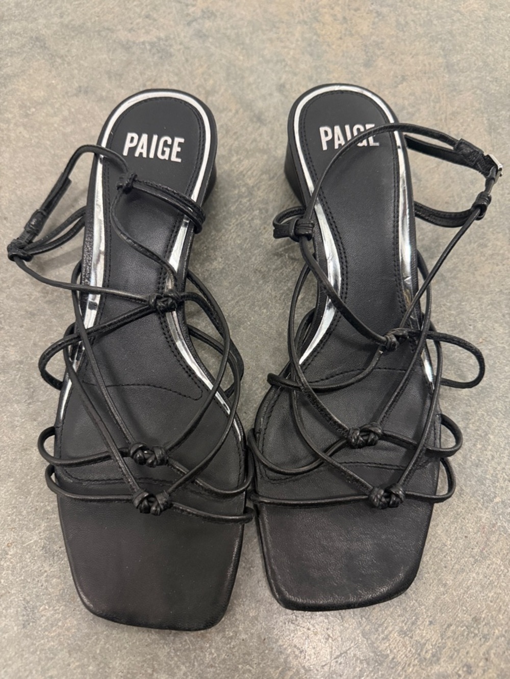 PAIGE Black Multi-Strap Square-Toe Sandals